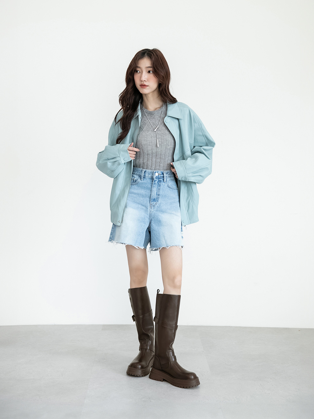 復古騎士釦環排釦機車長靴 咖啡