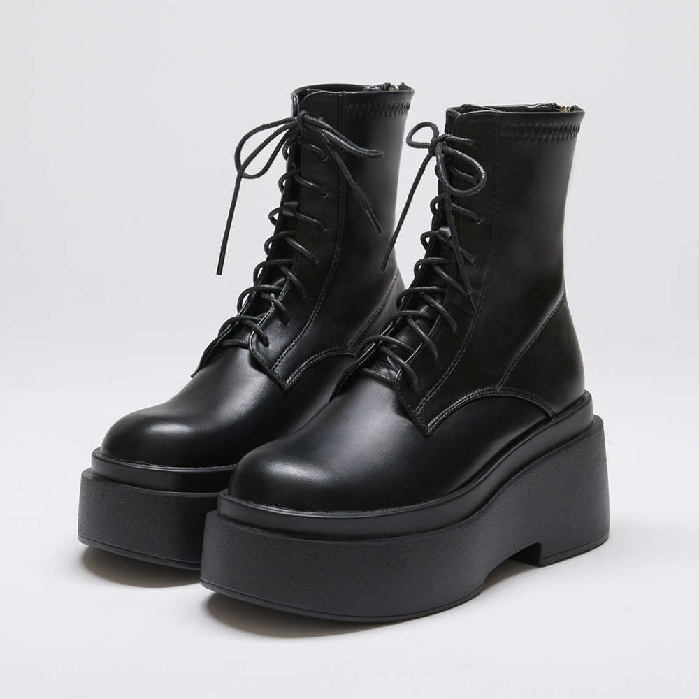 Chunky Sole Lace-up Ankle Boots Black