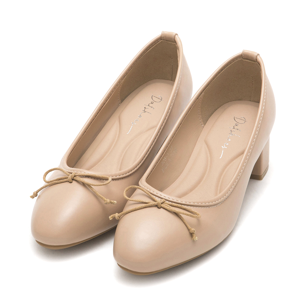 4D氣墊中跟芭蕾娃娃鞋 粉杏