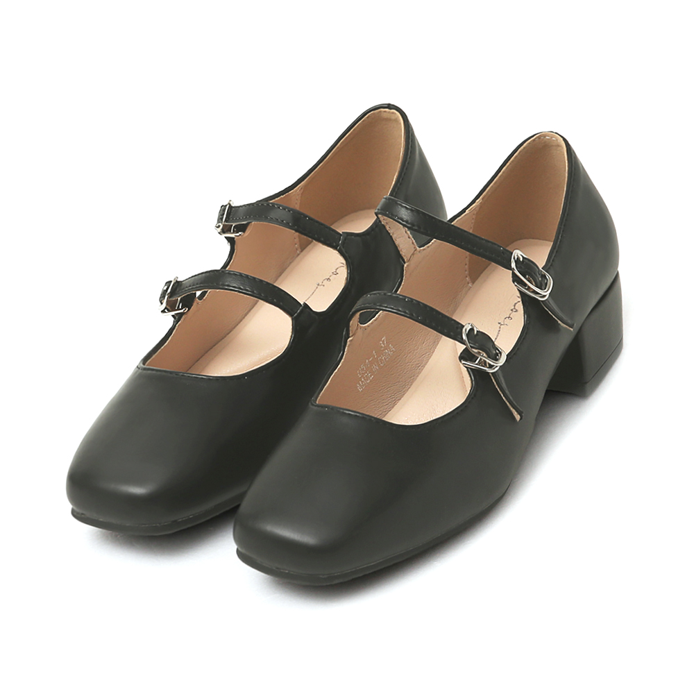 珍妮旋風．4D氣墊雙帶低跟瑪莉珍鞋 時尚黑