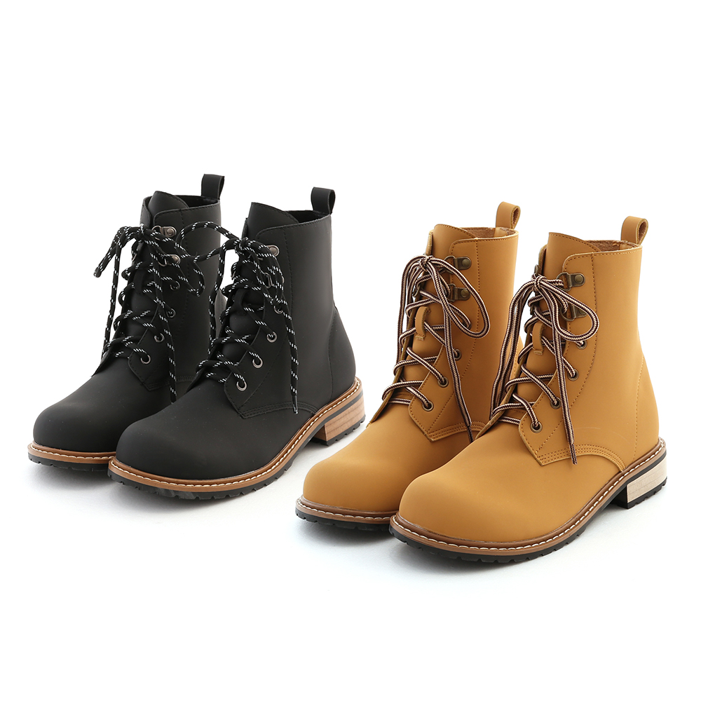 Two-tone Lace-up Boots 中性黃
