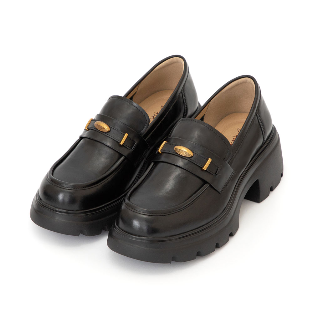 【真皮系列】復古小金豆輕量底樂福鞋 黑色