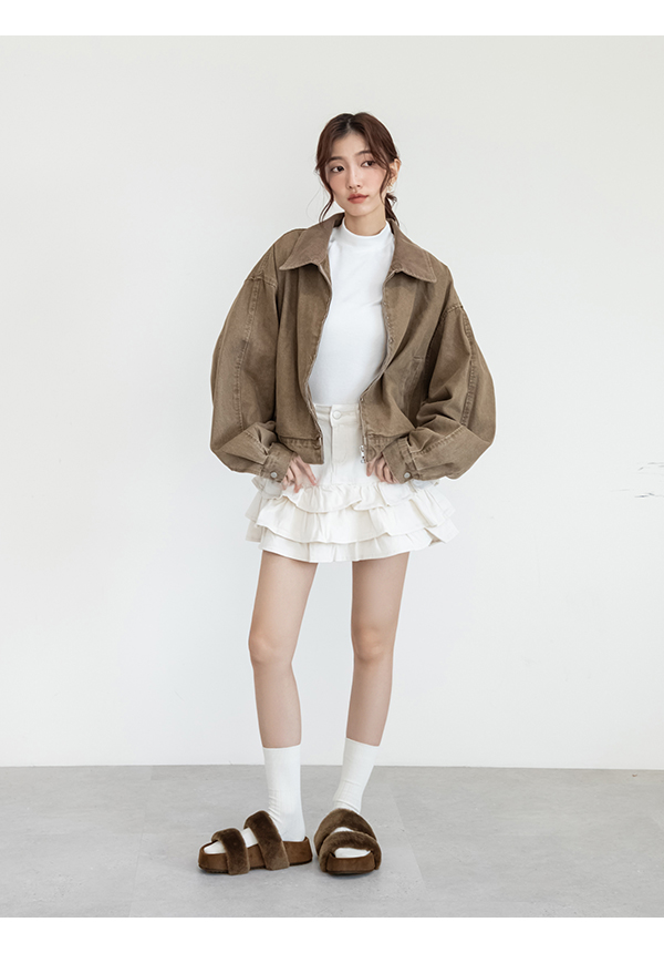 軟萌毛毛一字雙帶厚底拖鞋 咖色