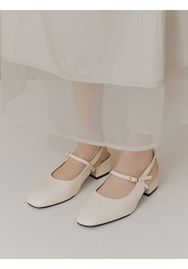 輕盈方頭4D氣墊後空低跟鞋 香草白