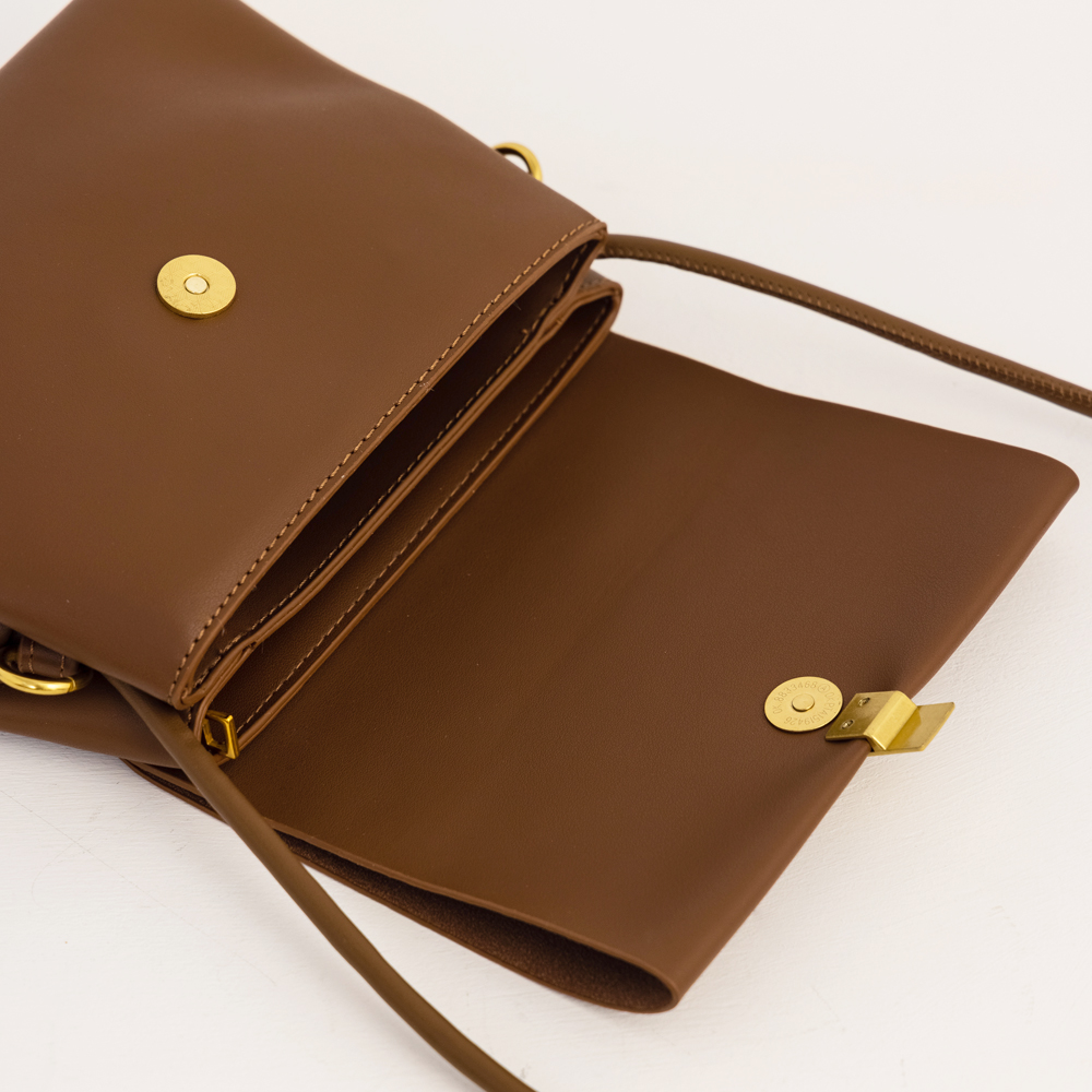 Soft Leather Gold Buckle Flip Bag Brown