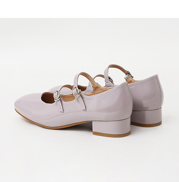4D Cushioned Double-strap Low Heel Mary Jane Shoes Lavender