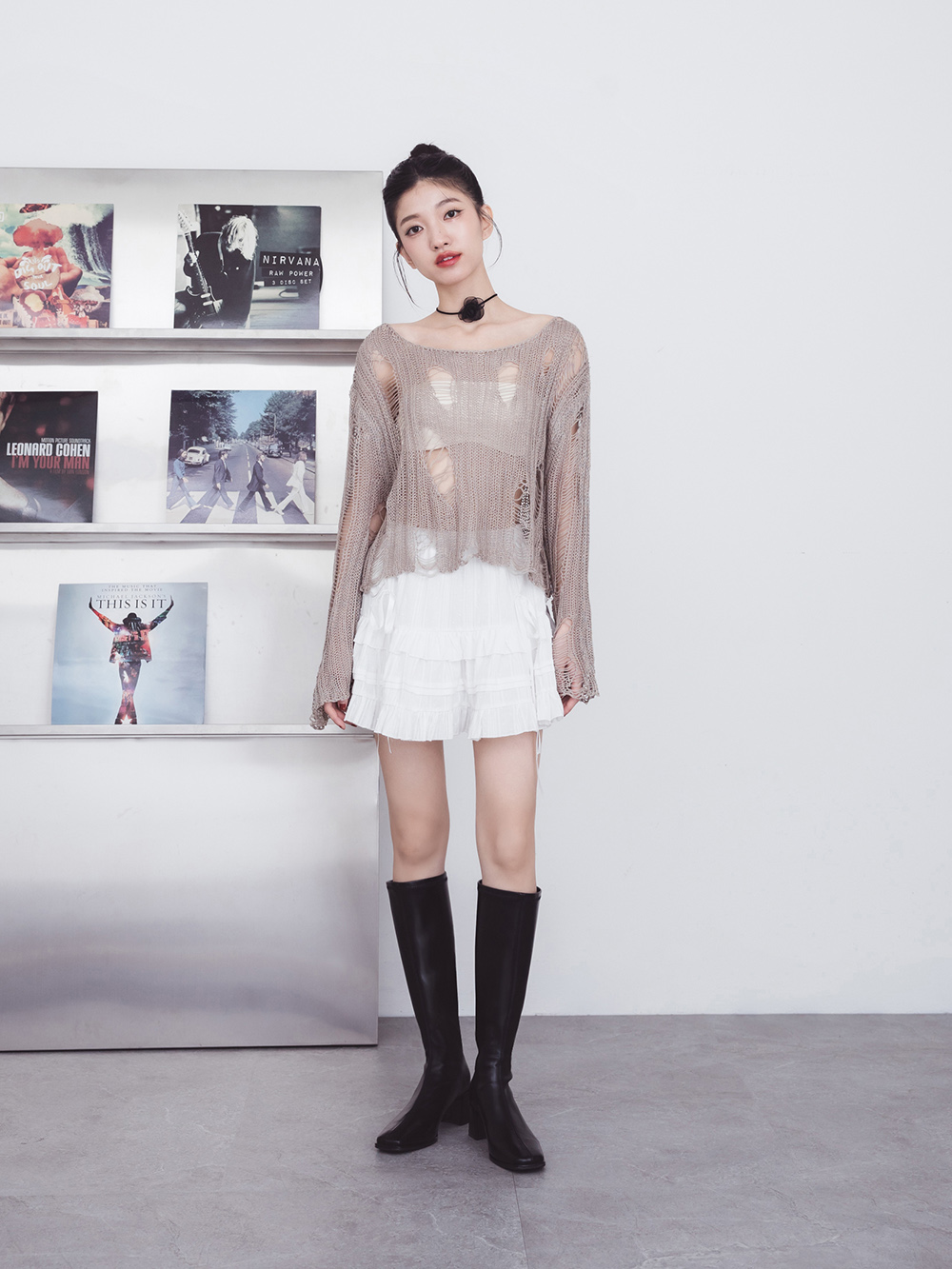 神級美腿．素面方頭高跟瘦瘦長靴 時尚黑