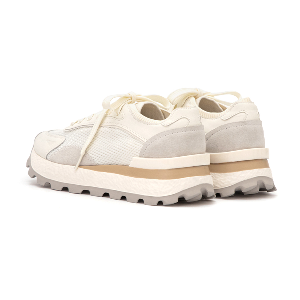 韓潮拼色輕量厚底增高休閒鞋 米白色