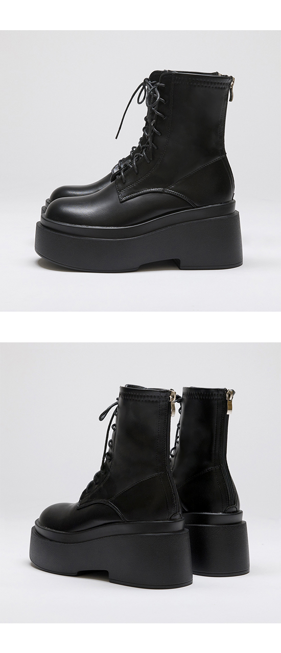 Chunky Sole Lace-up Ankle Boots Black