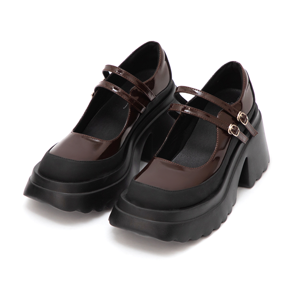 甜酷爆擊雙帶厚底瑪莉珍鞋 咖啡色