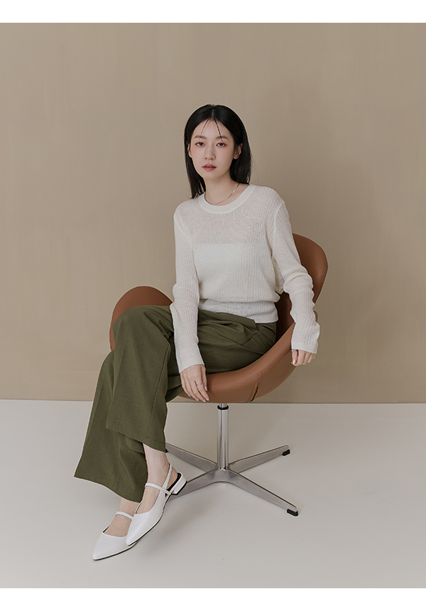 優雅氣場尖頭後空低跟鞋 香草白