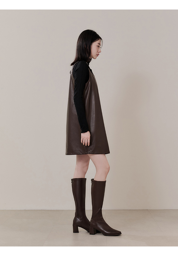 Plain Square Toe High-Heel Slimming Tall Boots Dark Brown