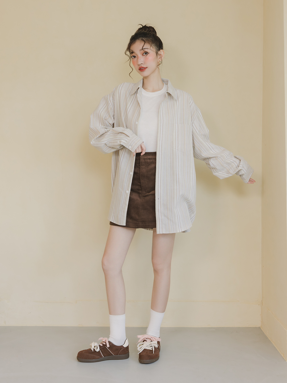 雙色鞋帶真皮復古德訓鞋 咖