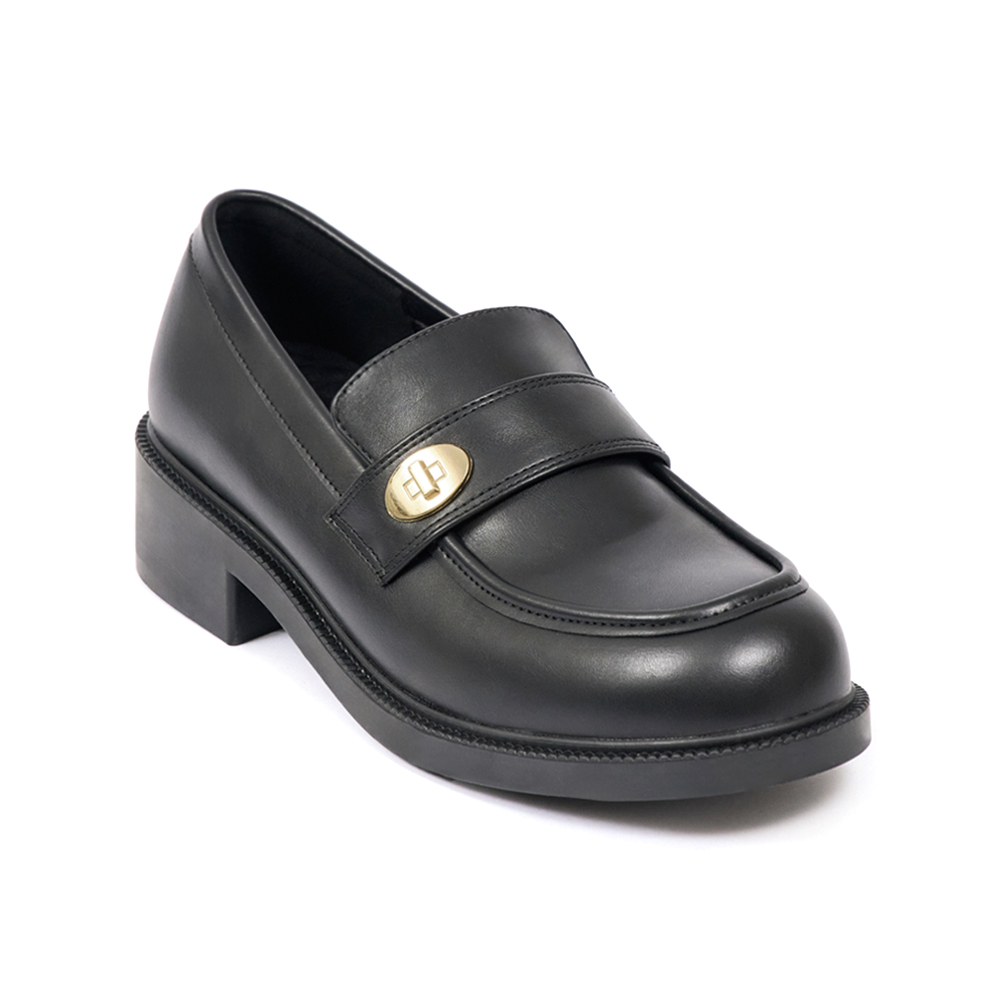 Gold Buckle Round-Toe Loafers Black