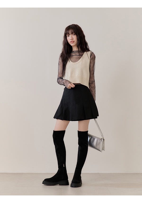 Slimming Solid Over-The-Knee Boots Textured black