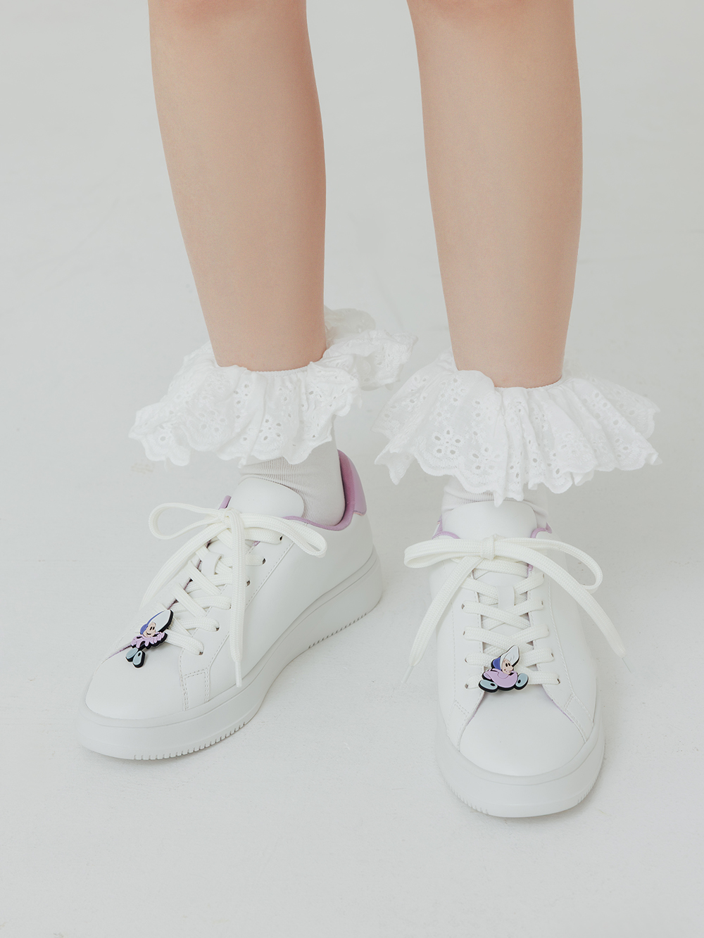 【Disney】牡蠣寶寶雙色鞋帶小白鞋 薰衣紫