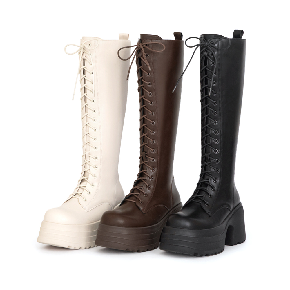 舞力全開增高加厚底綁帶長靴 黑色