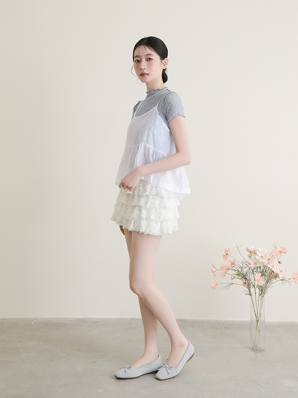 【3D零感雲織鞋】蝴蝶結方頭芭蕾鞋 象牙灰