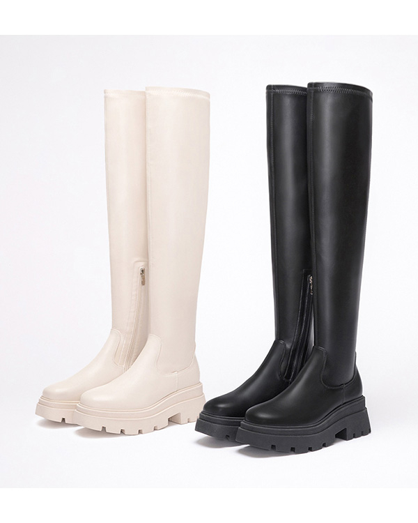 Over-The-Knee Fitting Tall Boots Vanilla