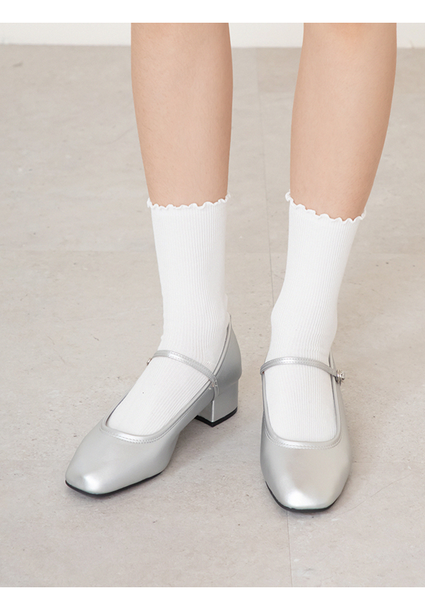 甜蜜蜜方頭氣質粗跟瑪莉珍鞋 銀色