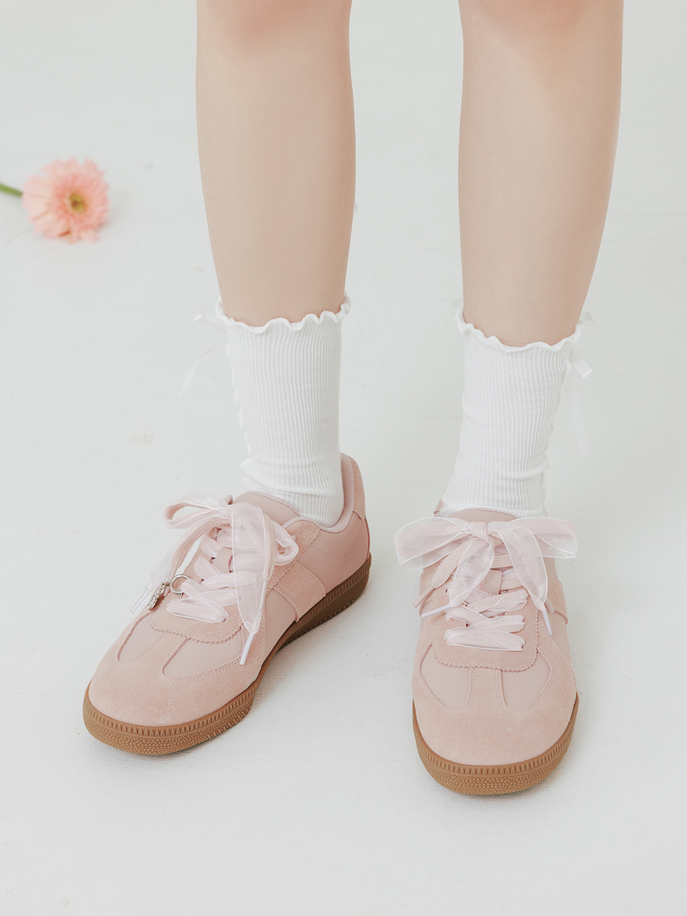 【Disney】妙妙貓小掛飾真皮德訓鞋 裸膚粉