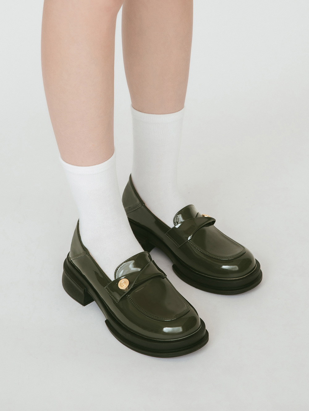 低調貴族．小錢幣扭結方頭樂福鞋 復古綠