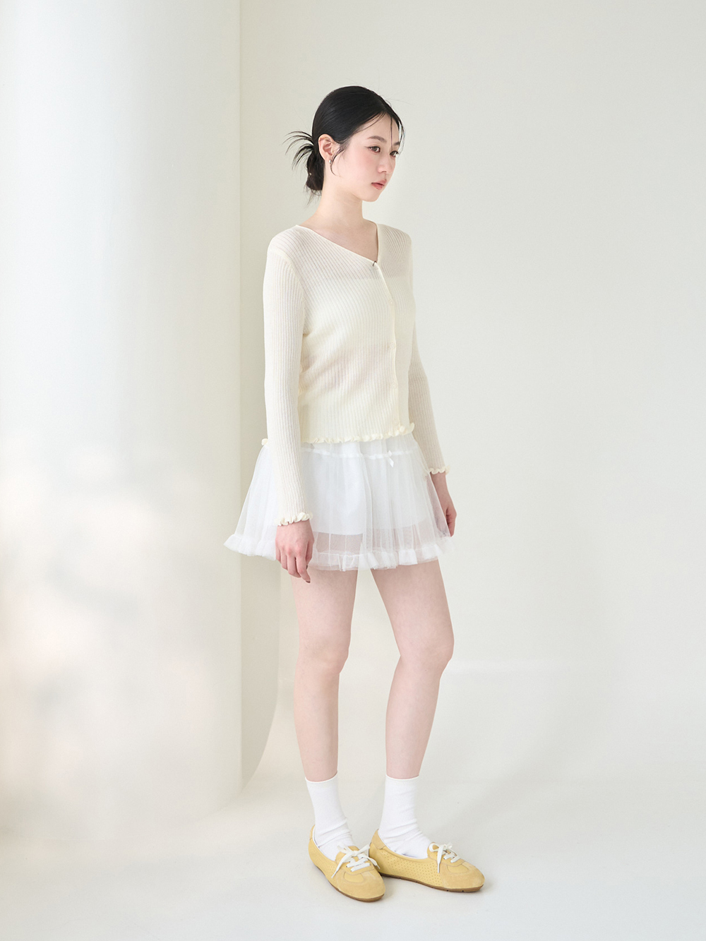 粉彩系列真皮綁帶淺口休閒鞋 黃色