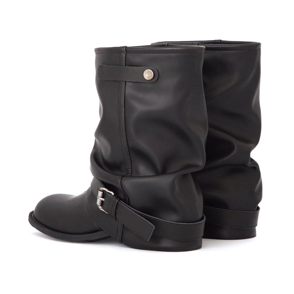 潮流對決釦環堆堆褲管短靴 黑色