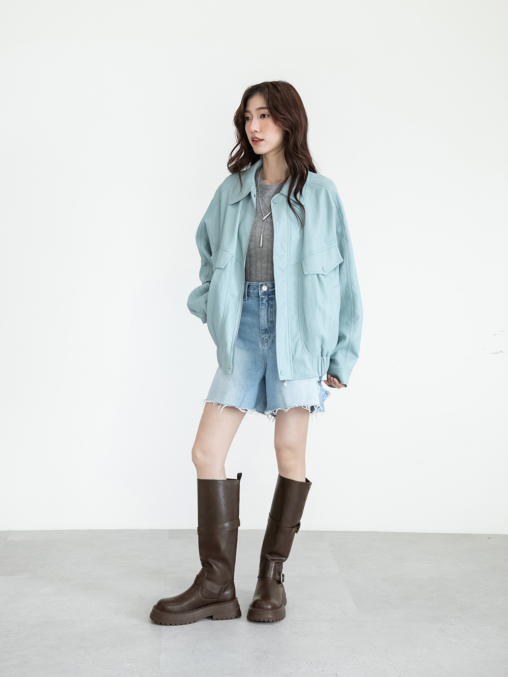 復古騎士釦環排釦機車長靴 咖啡