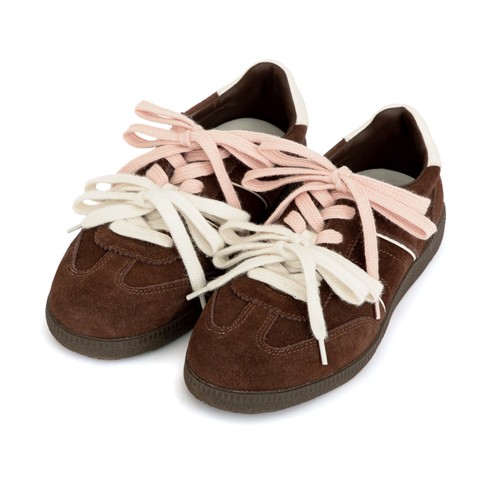 雙色鞋帶真皮復古德訓鞋 咖