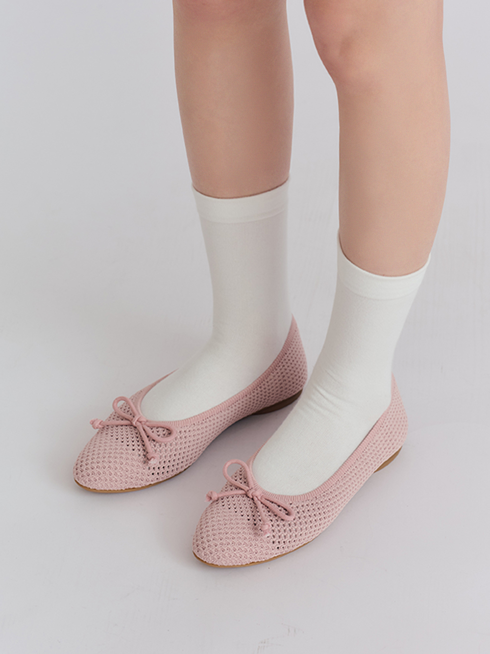 【3D零感雲織鞋】蝴蝶結圓頭芭蕾娃娃鞋 裸膚粉