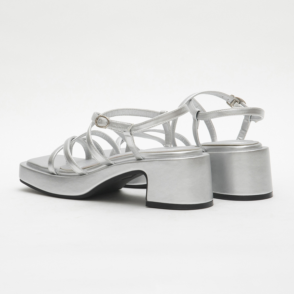 Multilayered Thin Strap Mid-Heel Sandals 霧銀