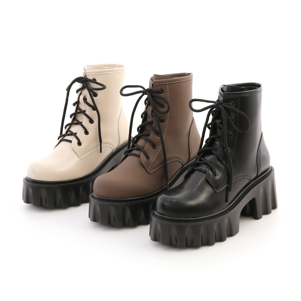 Zig-Zag Chunky Platform Lace-Up Boots Brown