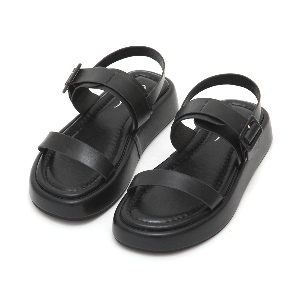 Square Buckle Thick Sole Sandals Black