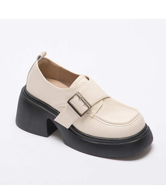 Big Buckle Lightweight Thick Sole Loafers Vanilla