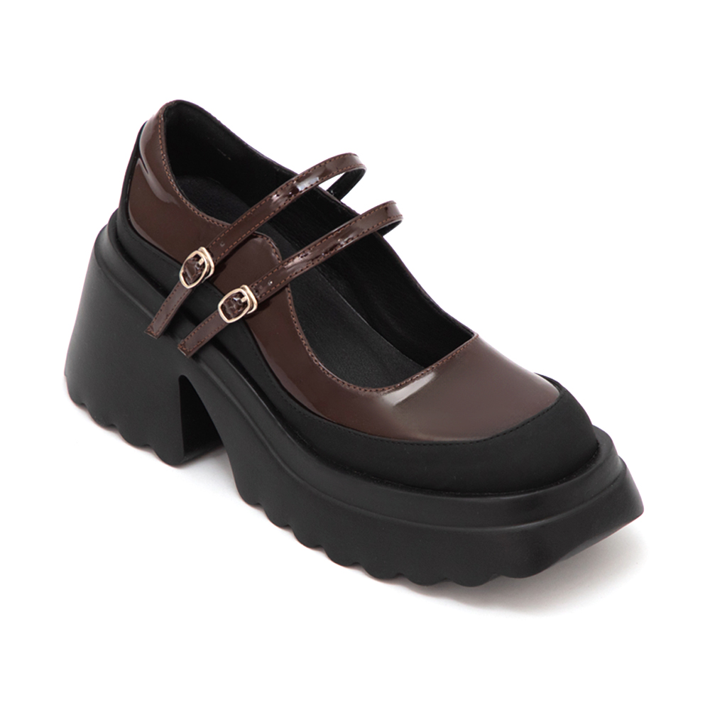 甜酷爆擊雙帶厚底瑪莉珍鞋 咖啡色