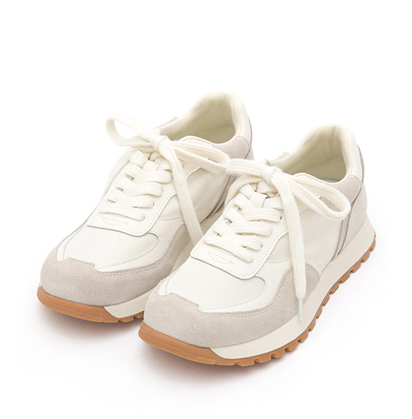 Leather-Spliced Casual Sneakers Beige