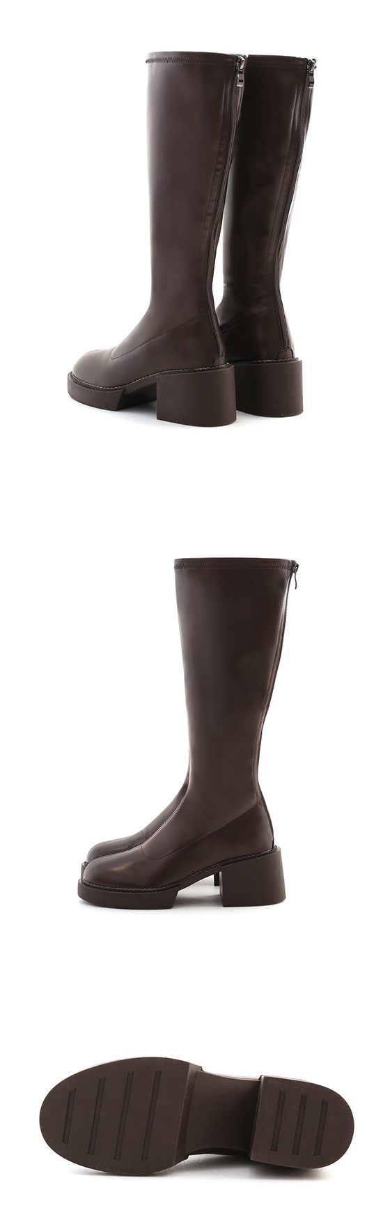 Plain Platform High-Heel Slimming Tall Boots Dark Brown