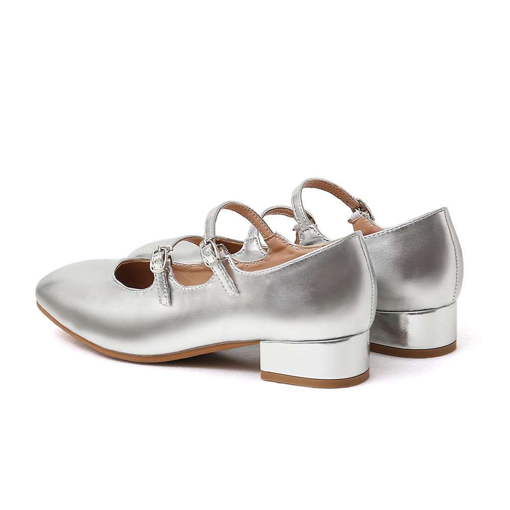 淘氣甜心．4D氣墊雙帶低跟瑪莉珍鞋 時髦銀