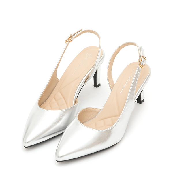 Elegant Pointed-Toe Slingback Heels Silver