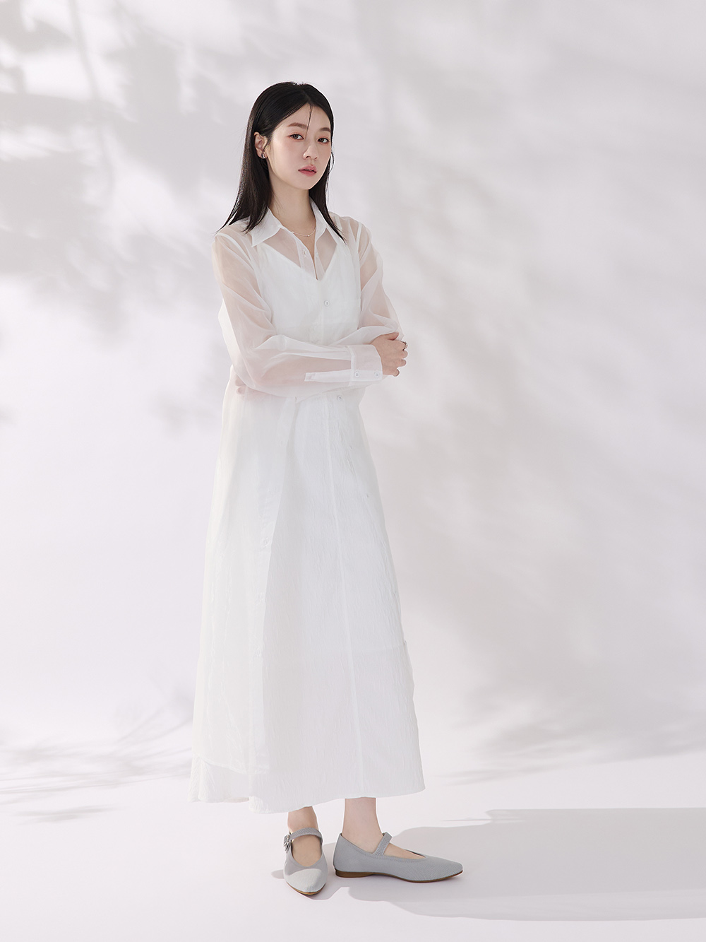 【3D零感雲織鞋】尖頭瑪莉珍鞋 象牙灰