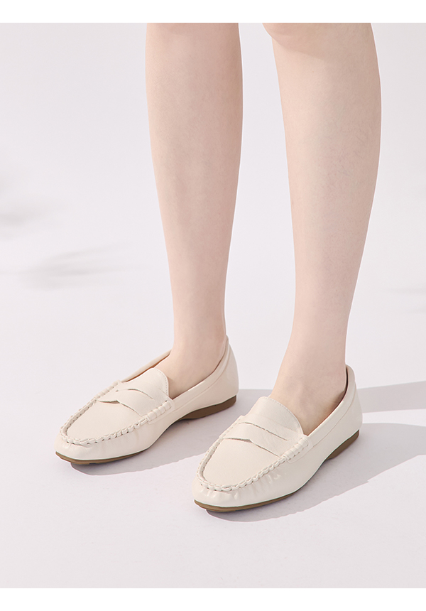 秋冬輕著4D氣墊豆豆底樂福鞋 米白色