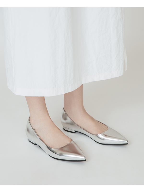 Classic Pointed Toe Ballet Flats Silver