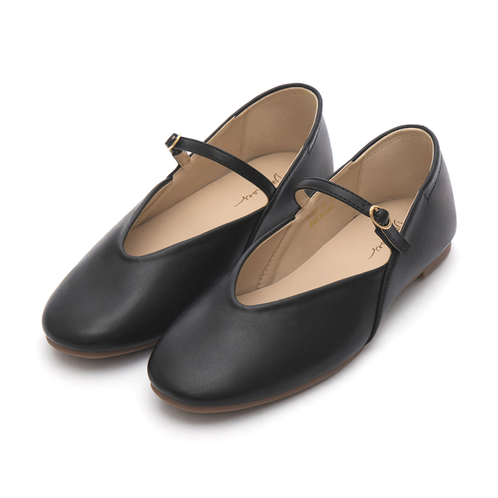 V-Cut Flat Mary Jane Shoes Black