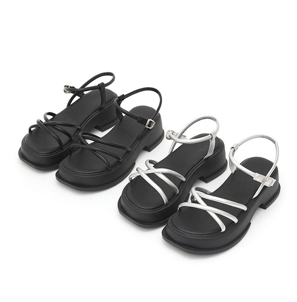 Cross-Strap Platform Sandals Silver