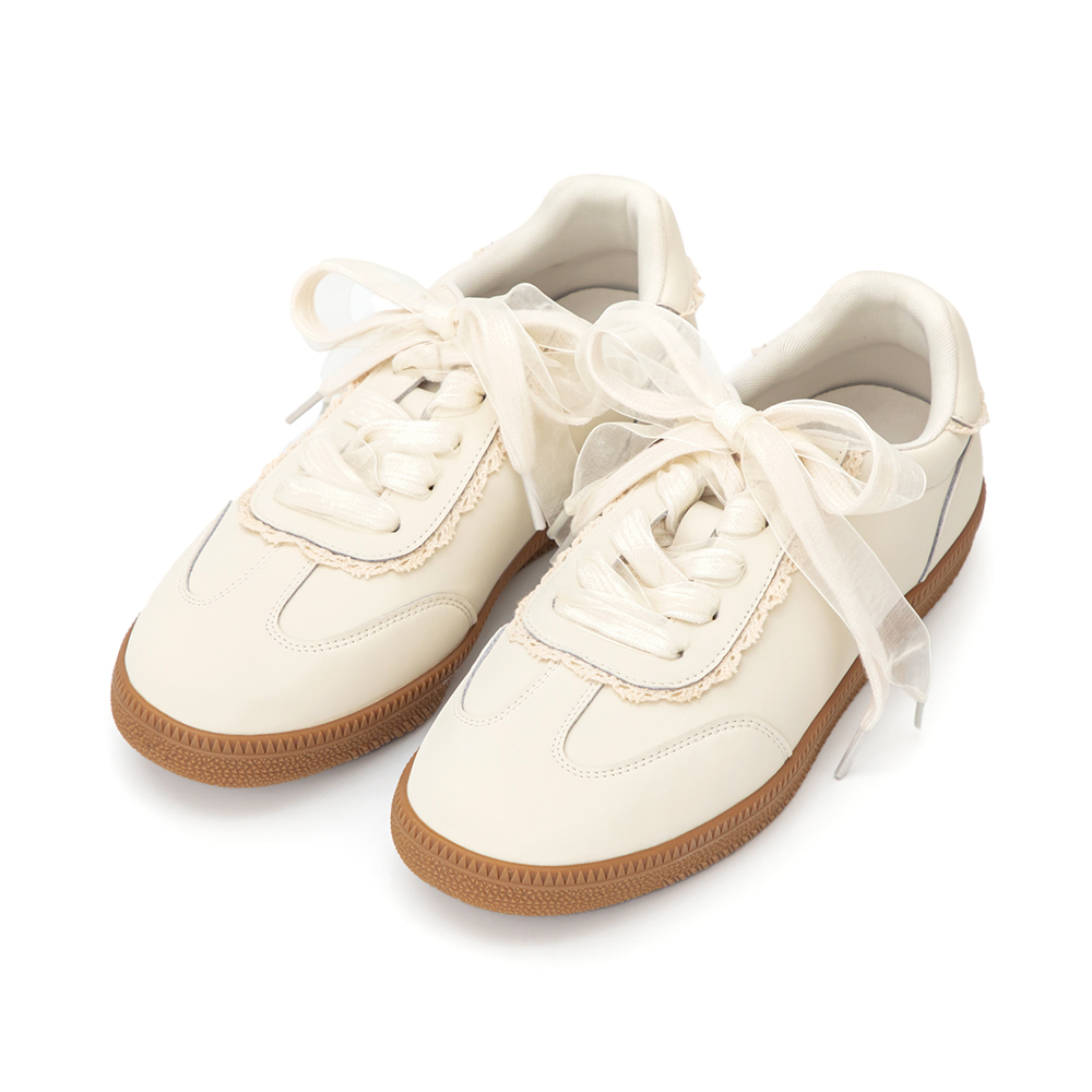 【Disney】愛麗絲蕾絲花邊真皮德訓鞋 香草米