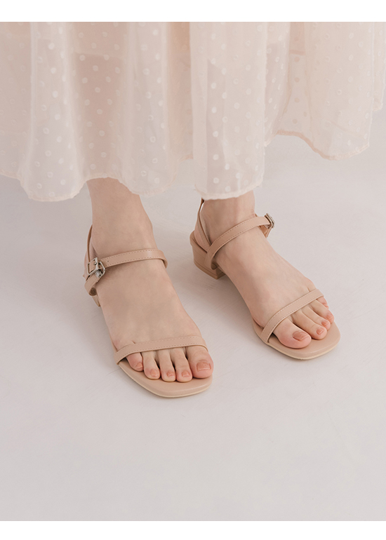 Thin Strap Square Toe Low Heel Sandals Nude pink