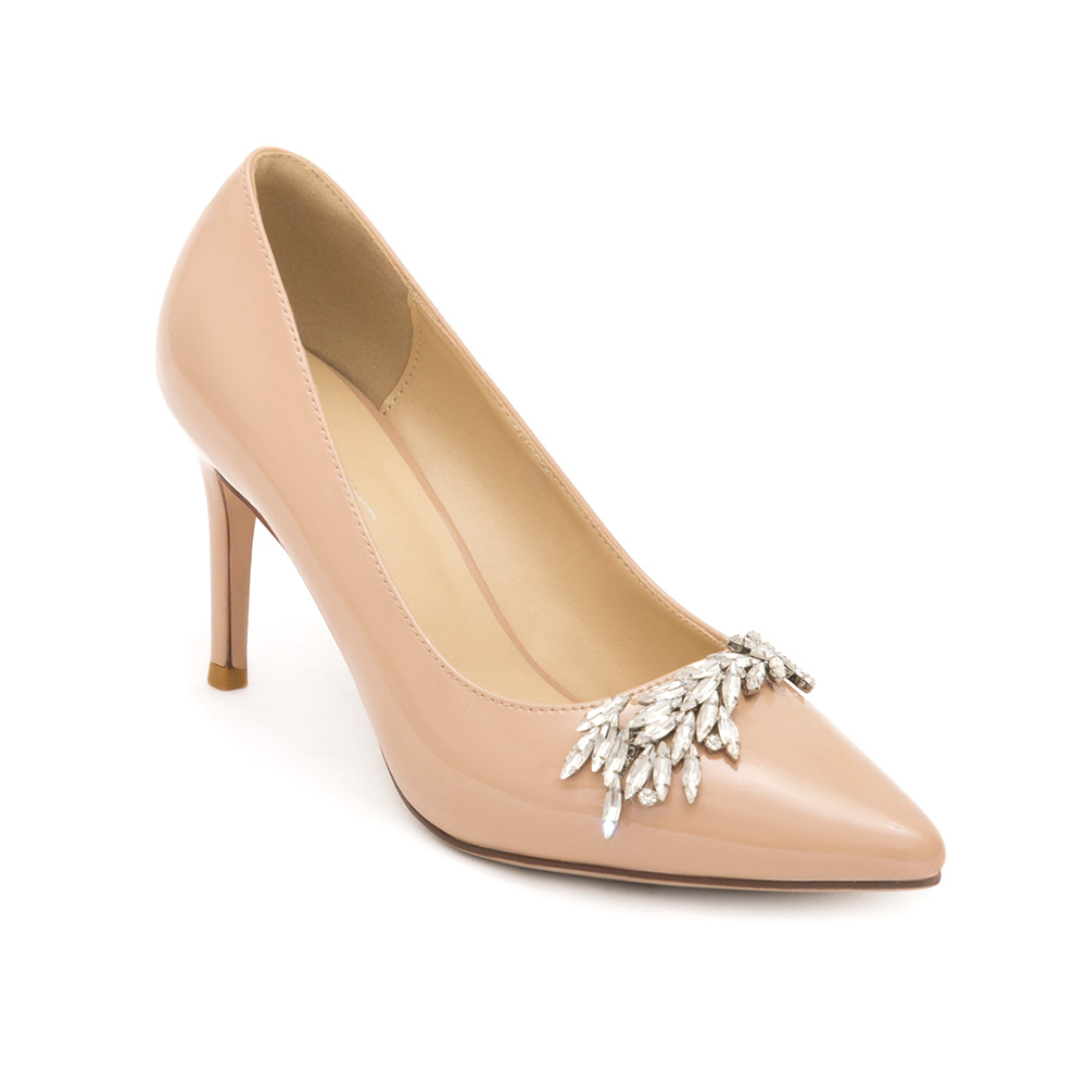 Glamour Gem-Embellished Patent Leather 8cm Heels Nude pink