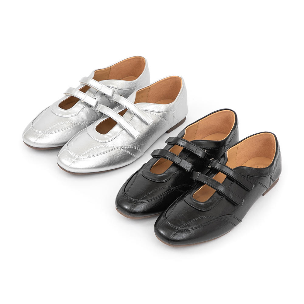 摩登混搭雙帶機能瑪莉珍鞋 銀色