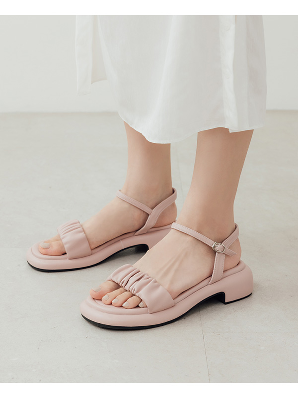 Marshmallow Single Strap Ruched Sandals Pink